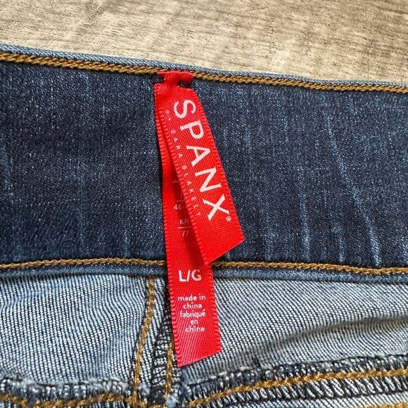 Spanx Medium Wash Distressed Denim Leggings Size Large - Picture 2 of 6